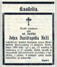 Johan Davidsson Anttis dödsannons Haaparannanlehti 1894